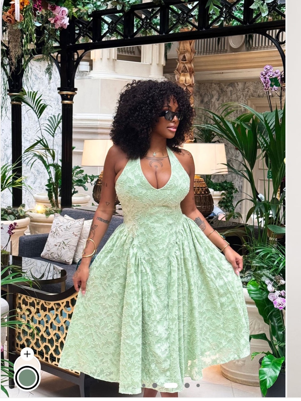 Fashion Nova Sage Green Halter Lace Midi Dress